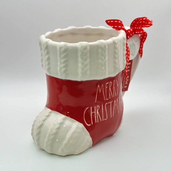 Christmas Stocking Shaped mug by Rae Dunn | Merry Christmas Red and White mug - Picture 4 of 5